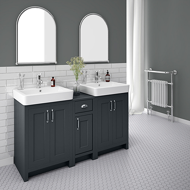 Chatsworth Traditional Graphite Double Basin Vanity + Cupboard Combination Unit  Profile Large Image