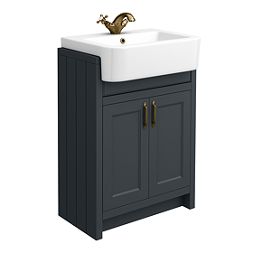 Chatsworth Traditional Graphite Semi-Recessed Vanity - 600mm Wide with Antique Brass Handles