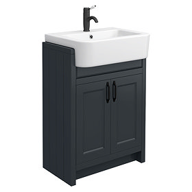 Chatsworth Traditional Graphite Semi-Recessed Vanity - 600mm Wide with Matt Black Handles Large Imag