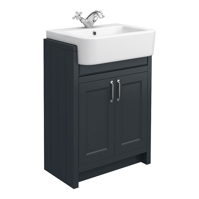 Chatsworth Traditional Graphite Semi-Recessed Vanity - 600mm Wide Large Image