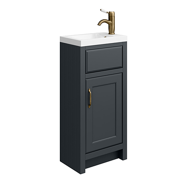 Chatsworth Traditional Graphite Small Vanity - 400mm Wide with Antique Brass Handle