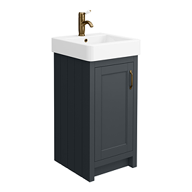 Chatsworth Traditional Graphite Vanity - 425mm Wide with Antique Brass Handle