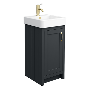 Chatsworth Traditional Graphite Vanity - 425mm Wide with Brushed Brass Handle