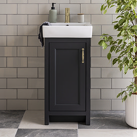 Chatsworth Traditional Graphite Vanity - 425mm Wide with Brushed Brass Handle
