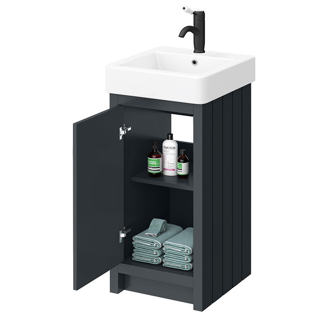 Chatsworth Traditional Graphite Vanity - 425mm Wide with Matt Black Handles Profile Large Image