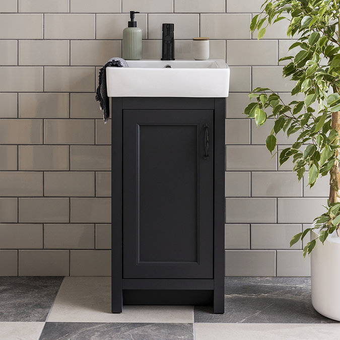 Chatsworth Traditional Graphite Vanity - 425mm Wide with Matt Black Handle