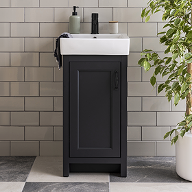 Chatsworth Traditional Graphite Vanity - 425mm Wide with Matt Black Handle