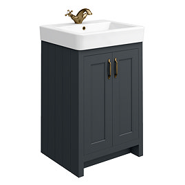 Chatsworth Traditional Graphite Vanity - 560mm Wide with Antique Brass Handles