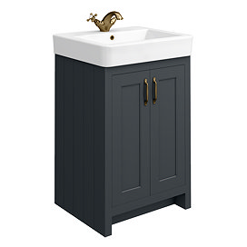 Chatsworth Traditional Graphite Vanity - 560mm Wide with Antique Brass Handles