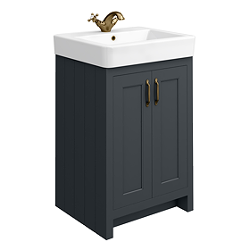 Chatsworth Traditional Graphite Vanity - 560mm Wide with Antique Brass Handles