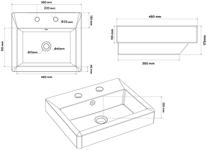 Chatsworth Traditional Graphite Vanity (560mm Wide - 2 Tap Hole)