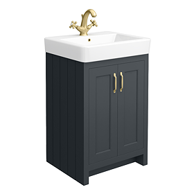 Chatsworth Traditional Graphite Vanity - 560mm Wide with Brushed Brass Handles