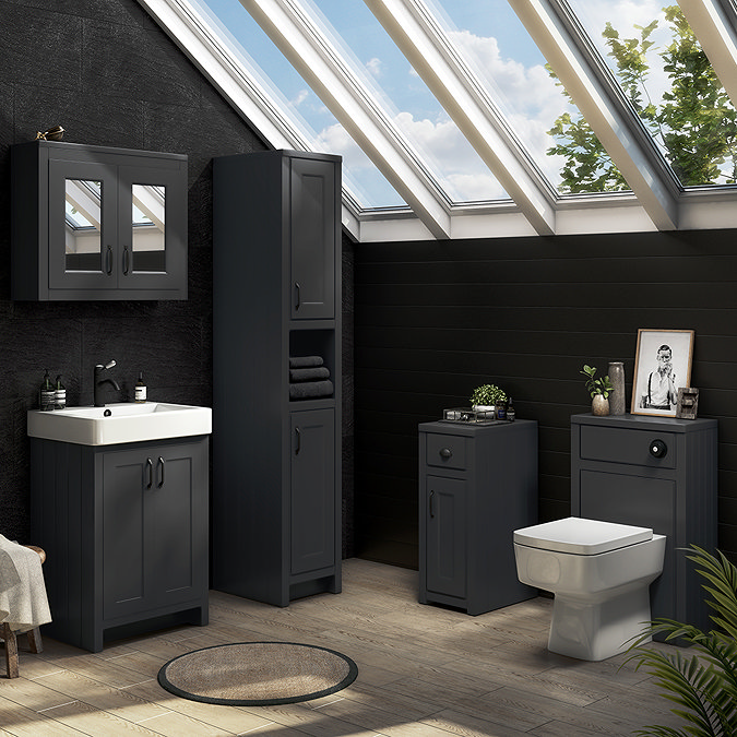 Chatsworth Traditional Graphite Vanity - 560mm Wide with Matt Black Handles  Feature Large Image