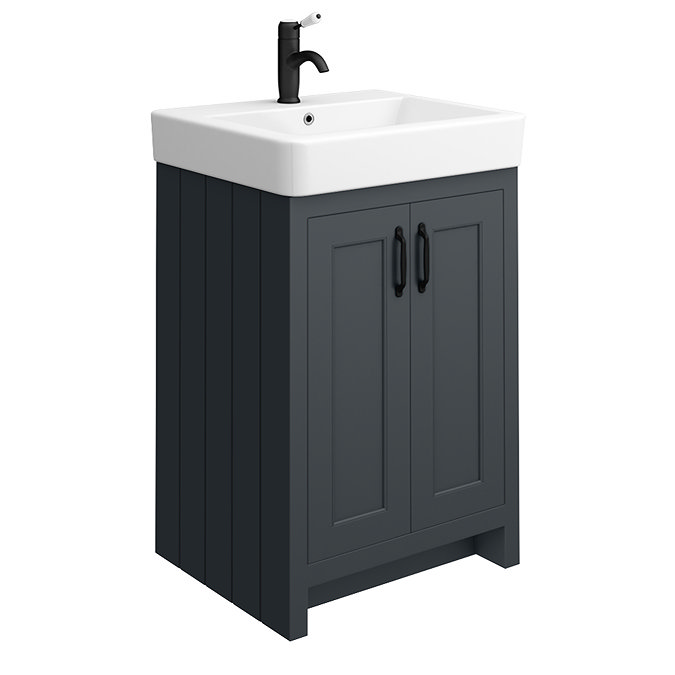 Chatsworth Traditional 560mm Graphite Vanity with Matt Black Handles - 1 Tap Hole