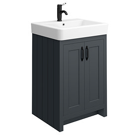 Chatsworth Traditional Graphite Vanity - 560mm Wide with Matt Black Handles Large Image