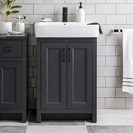 Chatsworth Traditional 560mm Graphite Vanity with Matt Black Handles - 1 Tap Hole