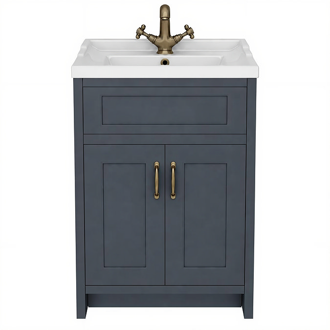 Chatsworth Traditional Graphite Vanity 620mm Wide with Antique Brass Handles