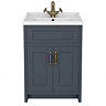 Chatsworth Traditional Graphite Vanity 620mm Wide with Antique Brass Handles