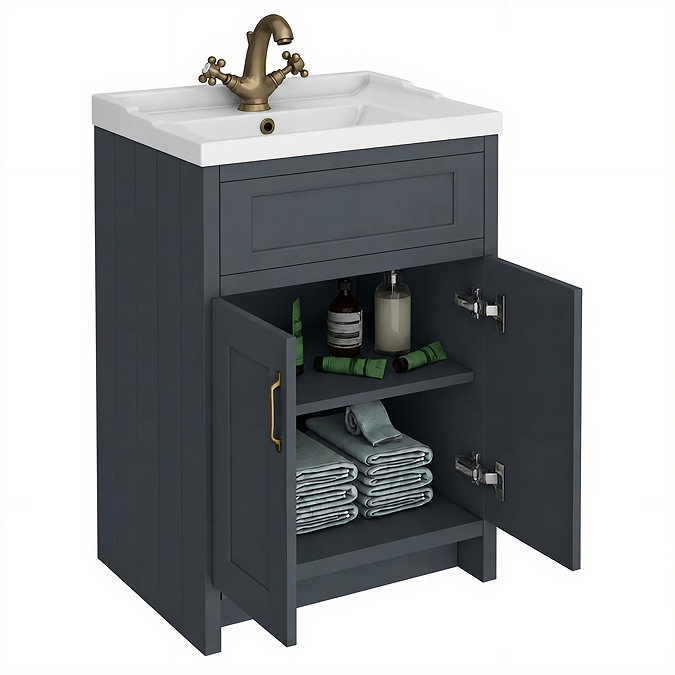 Chatsworth Traditional Graphite Vanity 620mm Wide with Antique Brass Handles