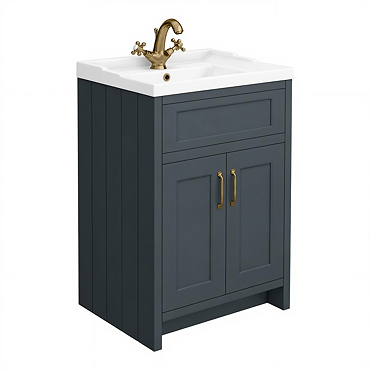 Chatsworth Traditional Graphite Vanity 620mm Wide with Antique Brass Handles