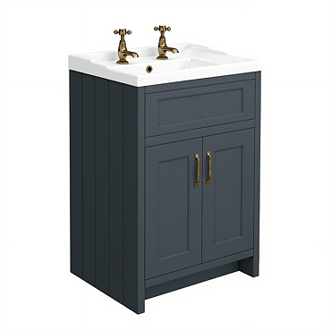 Chatsworth Traditional Graphite Vanity 620mm Wide with Antique Brass Handles