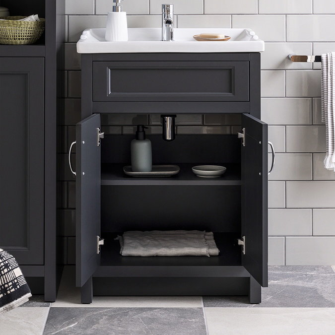 Chatsworth Traditional Graphite Vanity 620mm Wide with Brushed Brass Handles