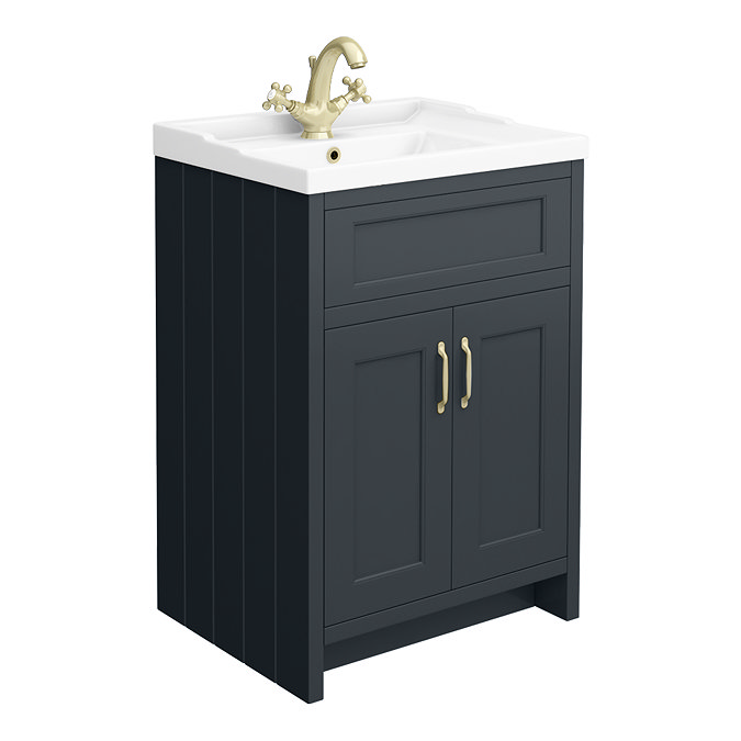 Chatsworth Traditional Graphite Vanity 620mm Wide with Brushed Brass Handles