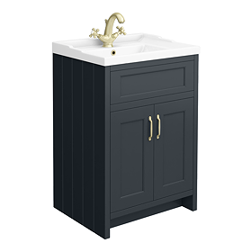 Chatsworth Traditional Graphite Vanity 620mm Wide with Brushed Brass Handles