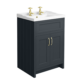 Chatsworth Traditional Graphite Vanity 620mm Wide with Brushed Brass Handles