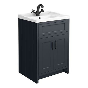 Chatsworth Traditional Graphite Vanity 620mm Wide with Matt Black Handles