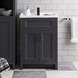 Chatsworth Traditional Graphite Vanity 620mm Wide with Matt Black Handles 1 Tap Hole