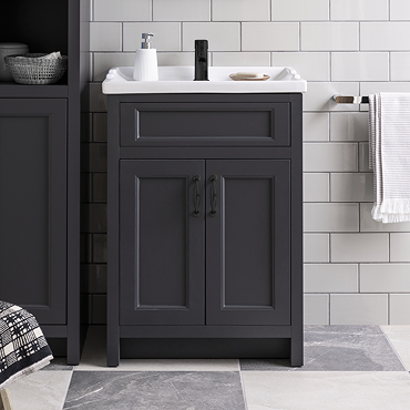 Chatsworth Traditional Graphite Vanity 620mm Wide with Matt Black Handles