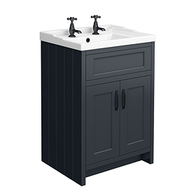 Chatsworth Traditional Graphite Vanity 620mm Wide with Matt Black Handles