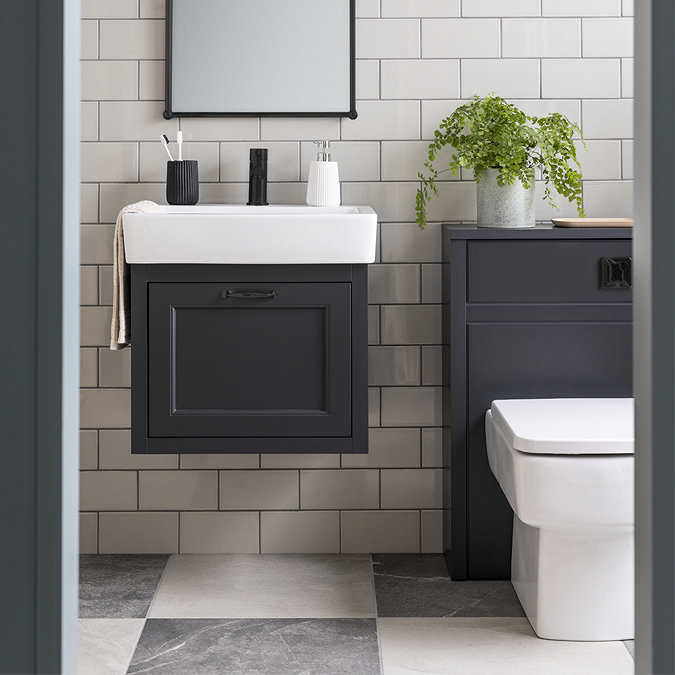 Chatsworth Traditional Graphite 560mm Wide 1 Drawer Wall Hung Vanity with Matt Black Finish Handle - 1 Tap Hole