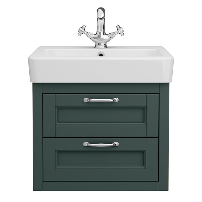 Chatsworth Traditional Green 560mm 2 Drawer Wall Hung Vanity with Chrome Handles