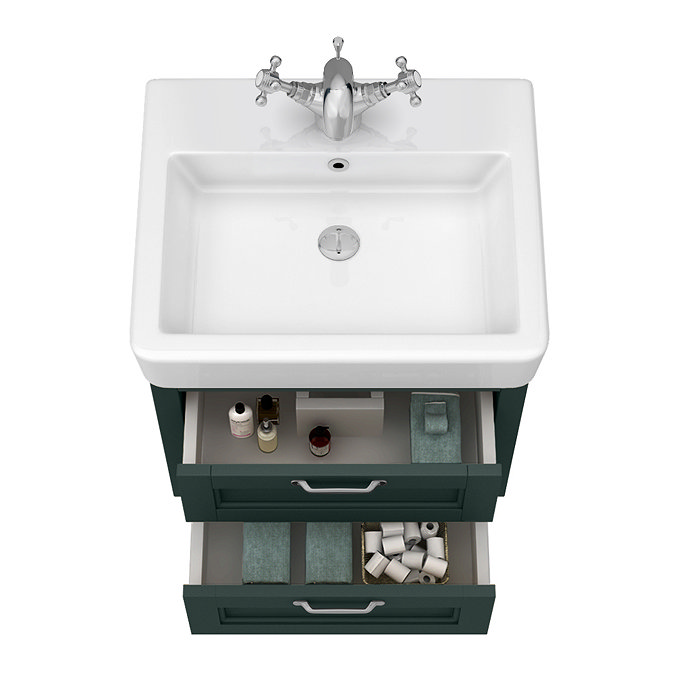 Chatsworth Traditional Green 560mm 2 Drawer Wall Hung Vanity with Chrome Handles