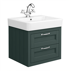 Chatsworth Traditional Green 560mm 2 Drawer Wall Hung Vanity with Chrome Handles