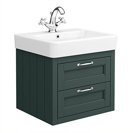 Chatsworth Traditional Green 560mm 2 Drawer Wall Hung Vanity with Chrome Handles