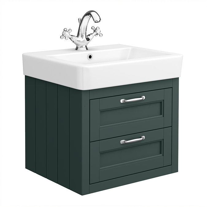 Chatsworth Traditional Green 560mm 2 Drawer Wall Hung Vanity with Chrome Handles