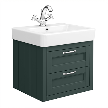 Chatsworth Traditional Green 560mm 2 Drawer Wall Hung Vanity with Chrome Handles