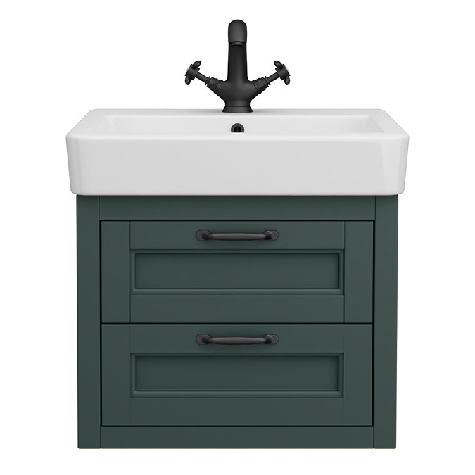 Chatsworth Traditional Green 560mm 2 Drawer Wall Hung Vanity with Matt Black Handles