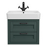 Chatsworth Traditional Green 560mm 2 Drawer Wall Hung Vanity with Matt Black Handles