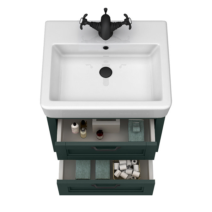 Chatsworth Traditional Green 560mm 2 Drawer Wall Hung Vanity with Matt Black Handles