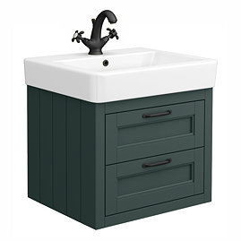 Chatsworth Traditional Green 560mm 2 Drawer Wall Hung Vanity with Matt Black Handles