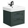 Chatsworth Traditional Green 560mm 2 Drawer Wall Hung Vanity with Matt Black Handles