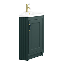 Chatsworth Traditional Green Corner Vanity Unit with Brushed Brass Handle