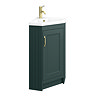 Chatsworth Traditional Green Corner Vanity Unit with Brushed Brass Handle