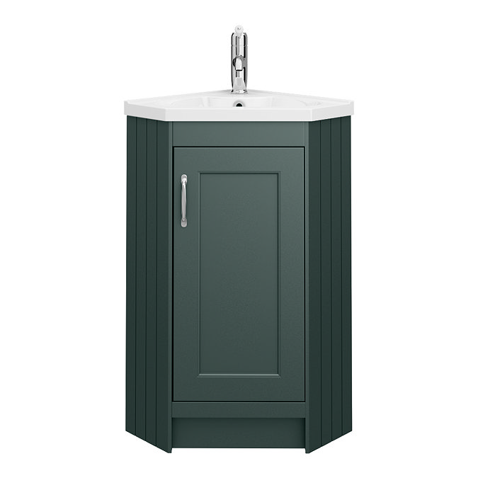 Chatsworth Traditional Green Corner Vanity Unit with Chrome Handle