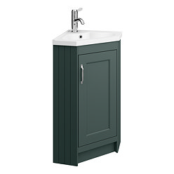 Chatsworth Traditional Green Corner Vanity Unit with Chrome Handle