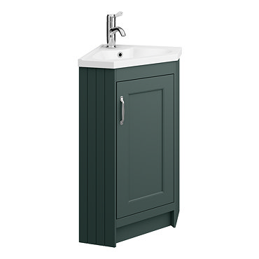 Chatsworth Traditional Green Corner Vanity Unit with Chrome Handle